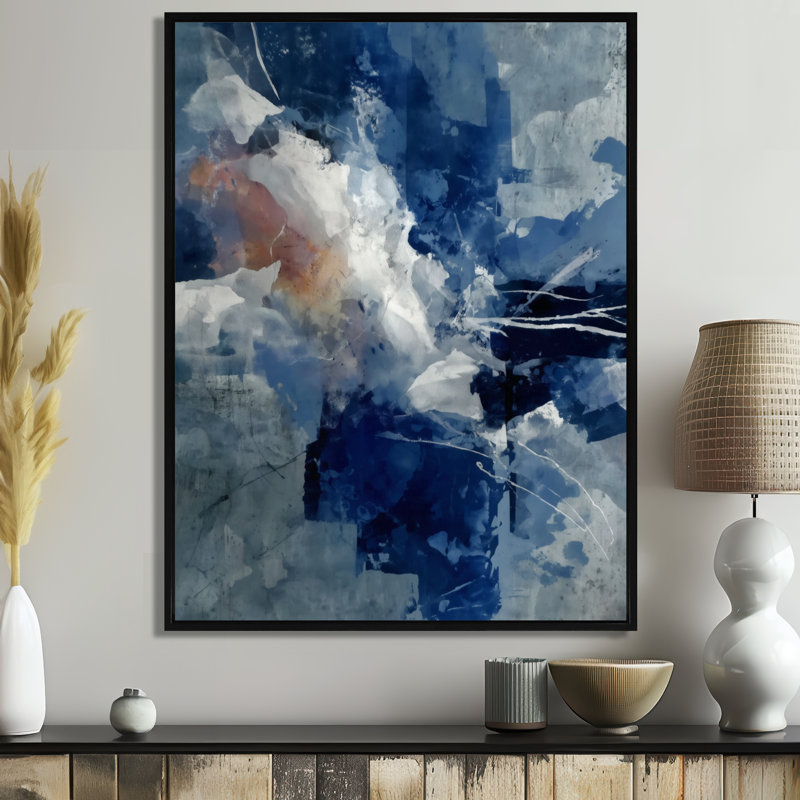 «Blue Sturdy Guardians Accents With White», peinture murale abstraite, art mural encadré abstrait bleu, H 32 po x l 24 po