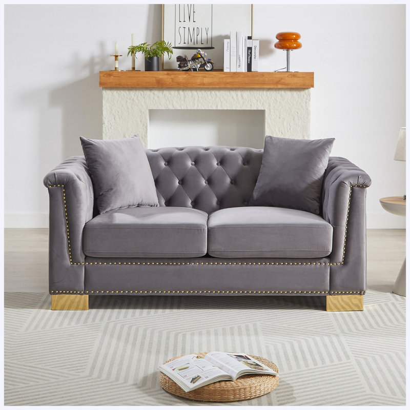 Canapé-lit 62 po en velours Chesterfield, Grey Velvet