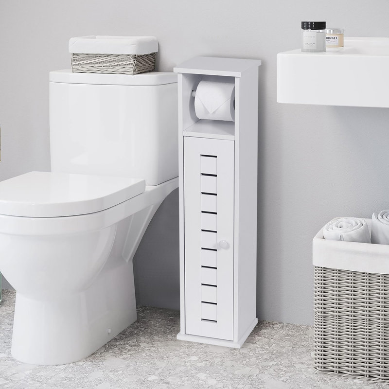 Armoire de rangement compacte pour papier hygiénique avec distributeur, organisateur de toilette blanc pour le rangement dans la salle de bain, peut contenir jusqu'à 6 rouleaux, collection Santorin