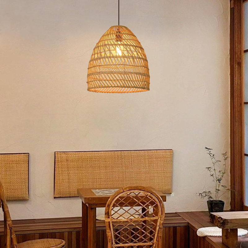Handcrafted Rustic Rattan Woven Pendant Light, Vintage Farmhouse Chandelier For Living Room, Bedroom