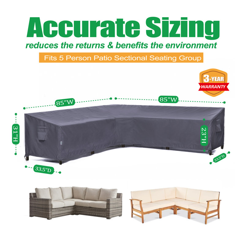 Premium Waterproof Outdoor Patio V-Shaped Sectional Sofa Cover: Latest Rip-Stop Fabric, 3-Year Warranty - (85" + 85") W x 33.5" D x 31" H