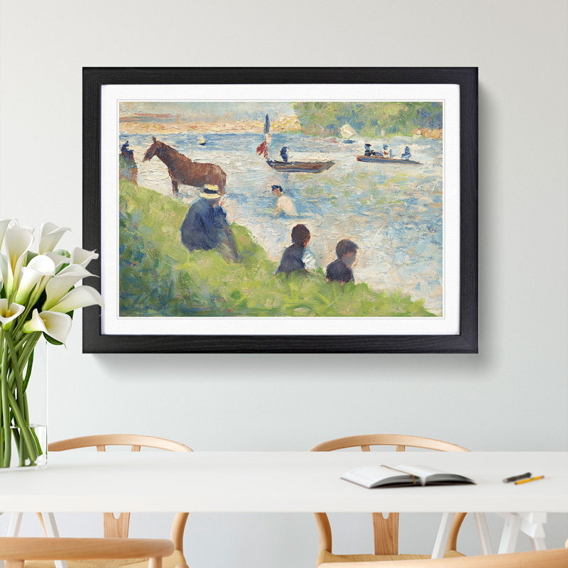 Study of Bathers Vol.1 by Georges Seurat - Picture Frame Painting on MDF, 27cm H x 36cm W x 2cm D, Black Framed