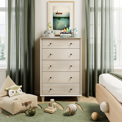 5 Drawer Dresser For Bedroom, Tall Modern Chest Of Drawers,Light Oak by Ebern Designs