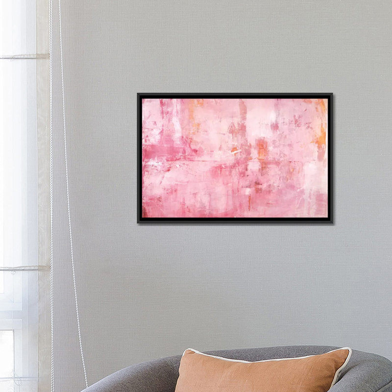 «Pink Miroirs», reproduction d'art sur toile tendue, H 18 po x l 26 po x P 1,5 po, Toile avec cadre noir, Pas de tapis