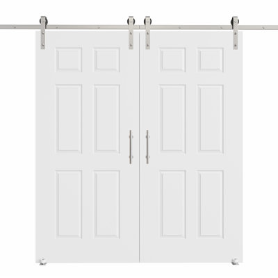 80"H 6Lite  Waterproof White Primed Solid Core Composite MDF Wood Sliding Barn Door With Hardware Kit