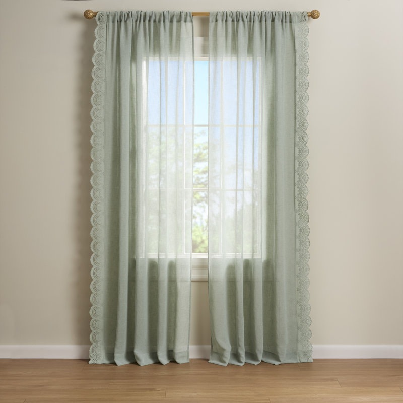 DRAPER JAMES Bonnet Eyelet Lace Sheer Rod Pocket Curtain Panel Pair, Sage