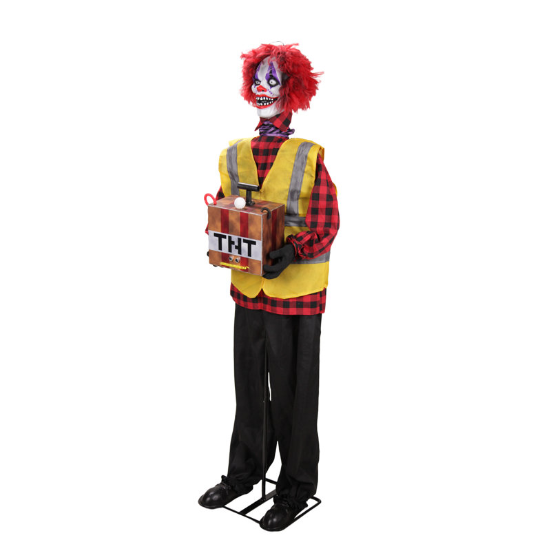 Haunted Hill Farm 5,6 pi debout animé clown d'Halloween animatronique avec corps en mouvement