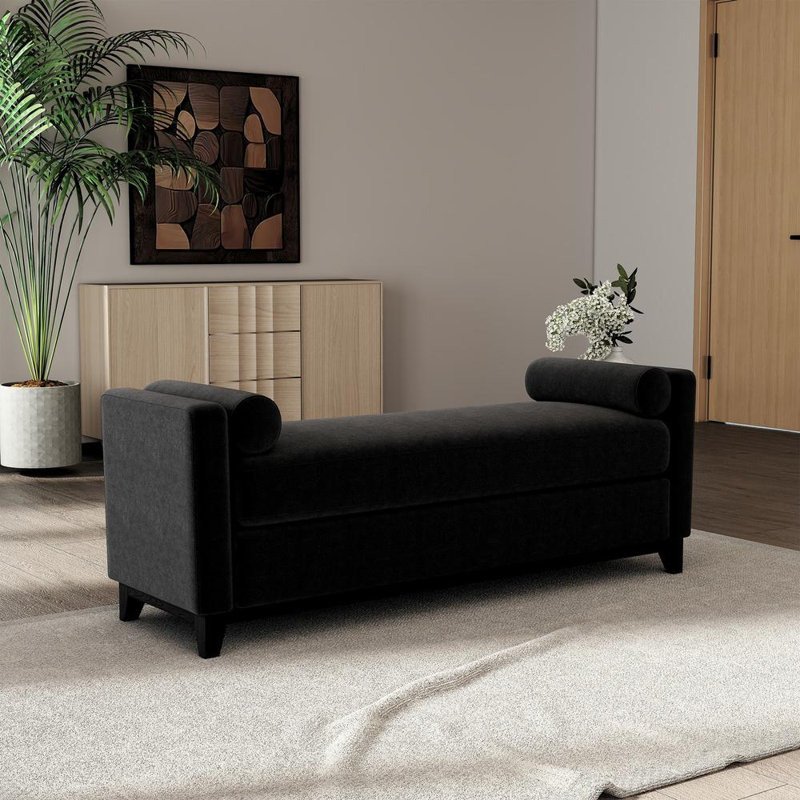 Banc de rangement en sherpa de 66 pouces avec pieds en bois massif et 2 traversins, banc de bout de lit multifonctionnel pour chambre à coucher, salon, entrée