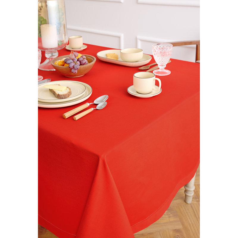 Cotton Linen Hemstitch Tablecloth, 72" x 54", Poppy Red