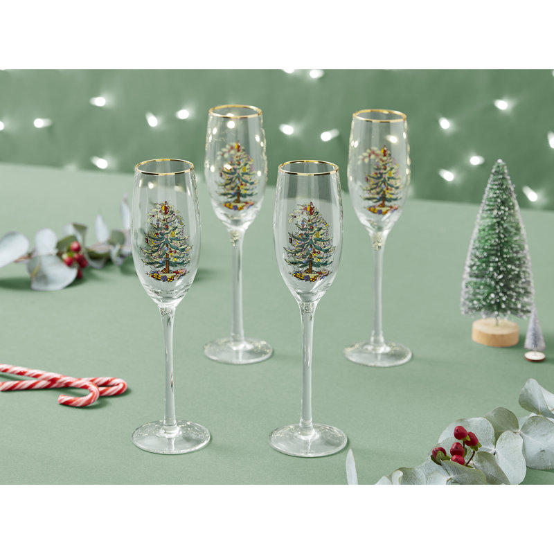 Spode Christmas Tree Champagne Fluted Glasses
