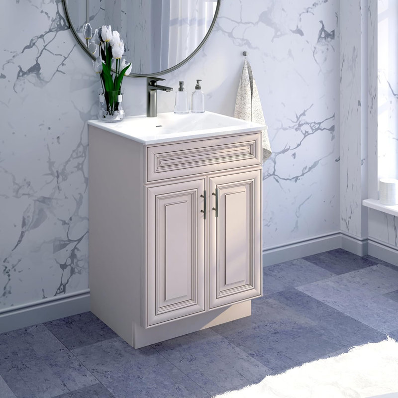 Ensemble de meuble-lavabo 30 po avec comptoir en résine de polyuréthane, Blanc antique