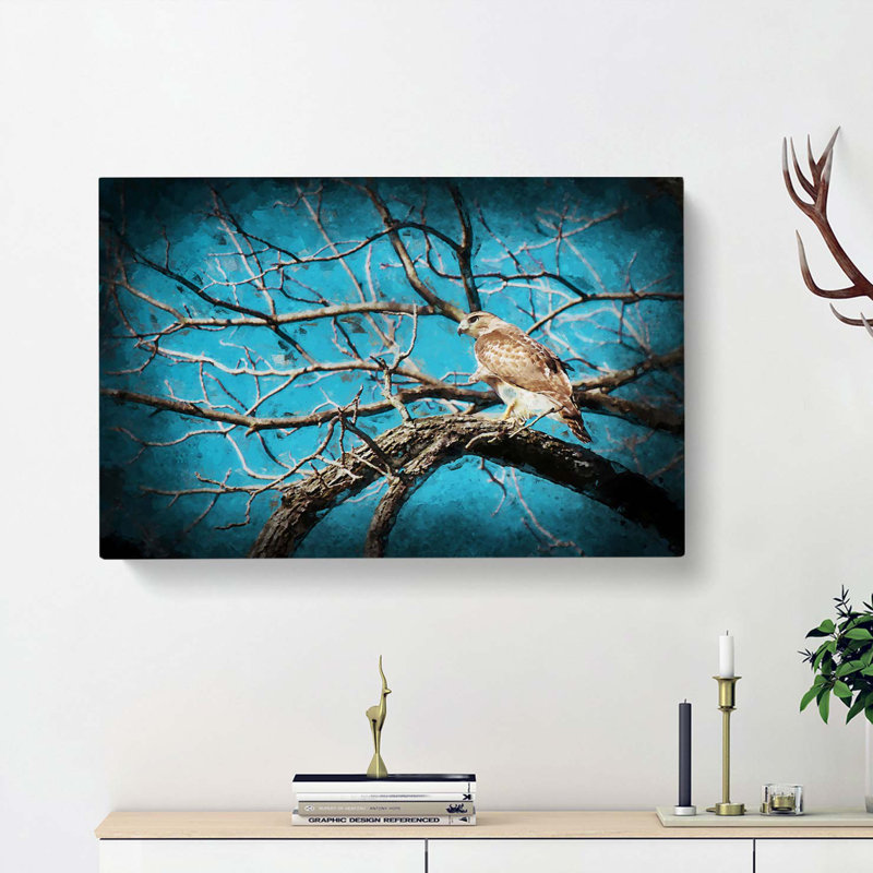 Hawk Bird In The Tree In Abstract - Wrapped Canvas Print, 35cm H x 50cm W x 3cm D