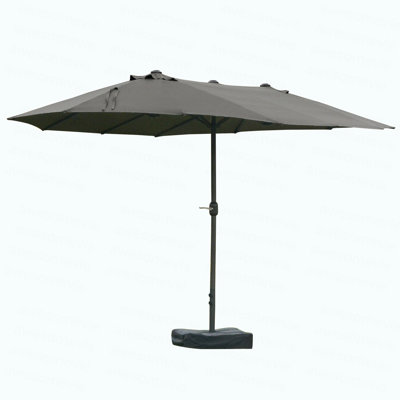 Outsunny Patio Umbrella 15' Steel Rectangular Outdoor Double Sided Market With Base, Sun Protection & Easy Crank For Deck Pool Patio, Dark Gray