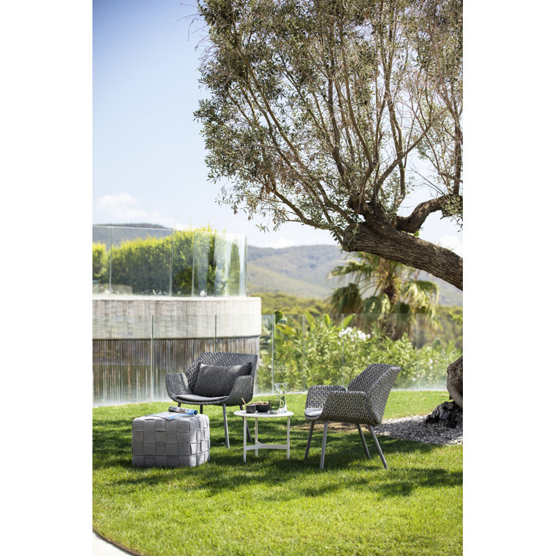 Twist Outdoor Round Coffee Table, 17.79" H x 35.5" W x 35.5" D, Light Gray/Travertine Look