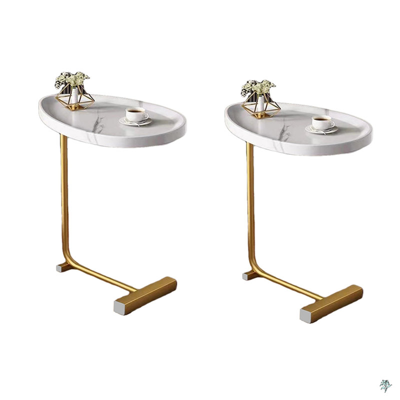 2-Pieces White C-Shaped Side Table
