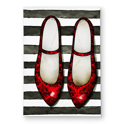 Red Glossy Shoes on Striped Background - Outdoor Area Rug
