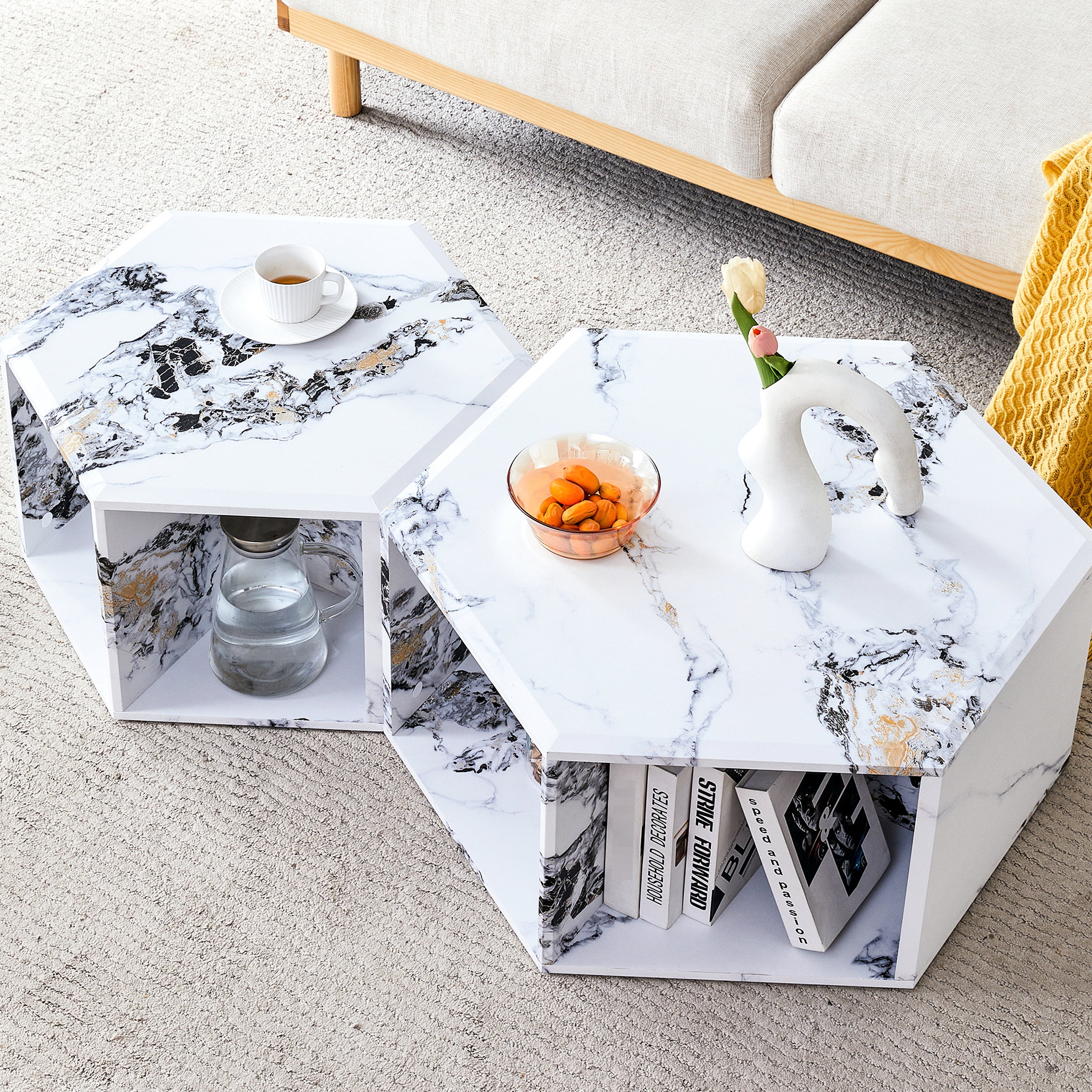 Wrought Studio™ Stylish Hexagonal Coffee Table - , White , Storage ...
