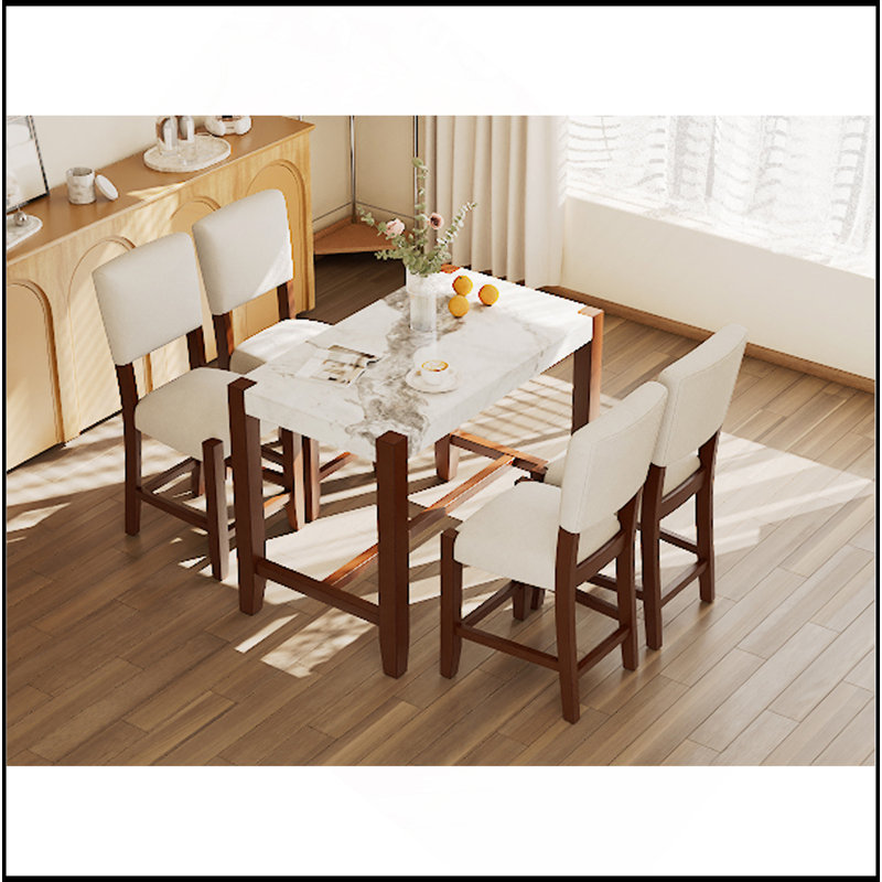 Ensemble de table de salle à manger 5 pièces à hauteur de comptoir, table de bar en faux marbre et 4 chaises rembourrées, ensemble de salle à manger moderne de style Mid-Century pour la salle à manger, cuisine de pub, petite place