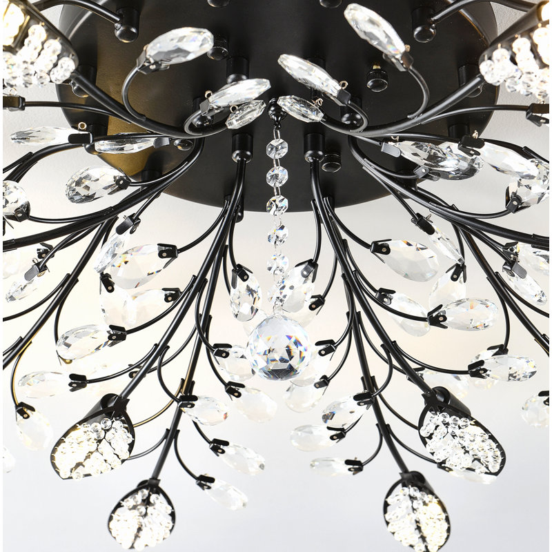 Luminaire suspendu de style lustre moderne en cristal 18 lumières sur table mat noir, Noir mat + 18 lumières