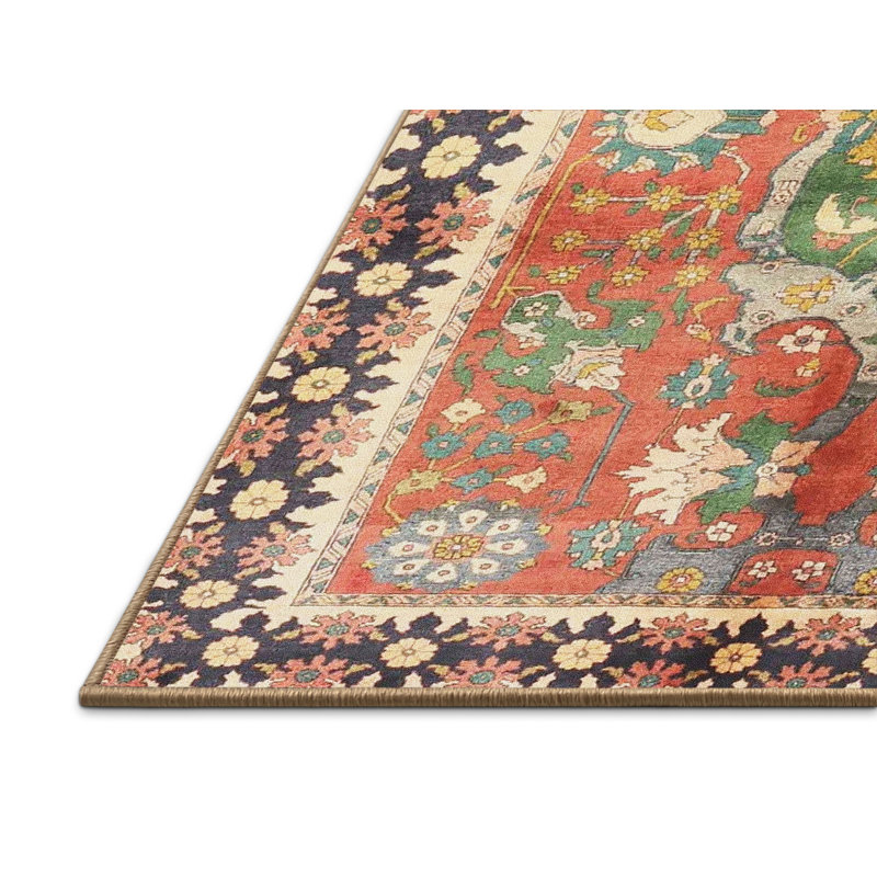 Tapis traditionnel rouge / noir / beige, Rectangle 2 pi x 3 pi