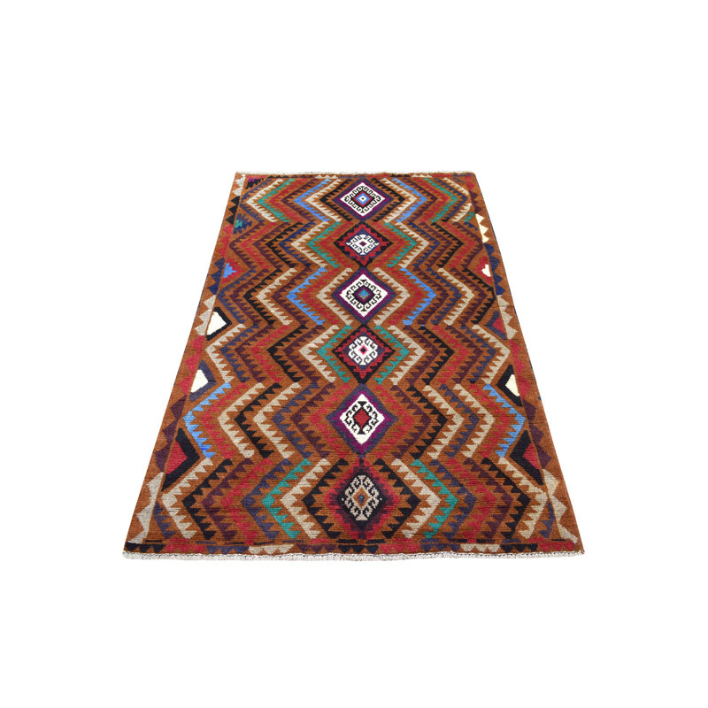 Tapis de la zone en laine brun/noir 3 pi 7 po x 6 pi 1 po one-of-kind à la main noué la McKail