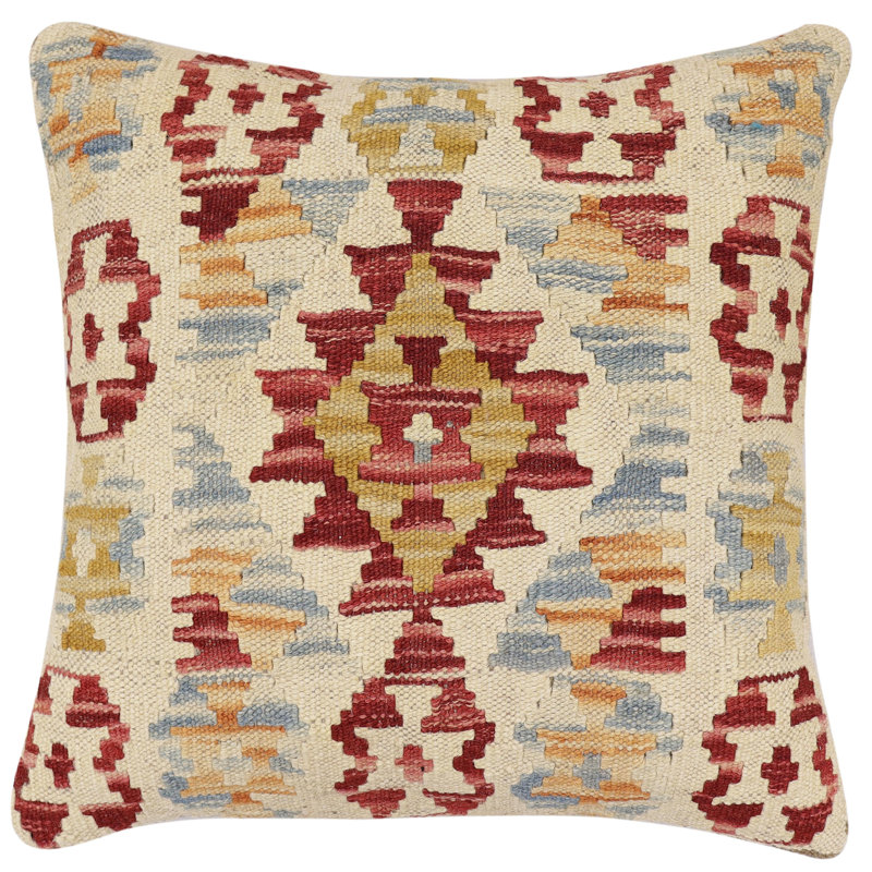 Coussin en kilim Tribal Jolie, H 16 po x l 18 po, Rouge / Beige