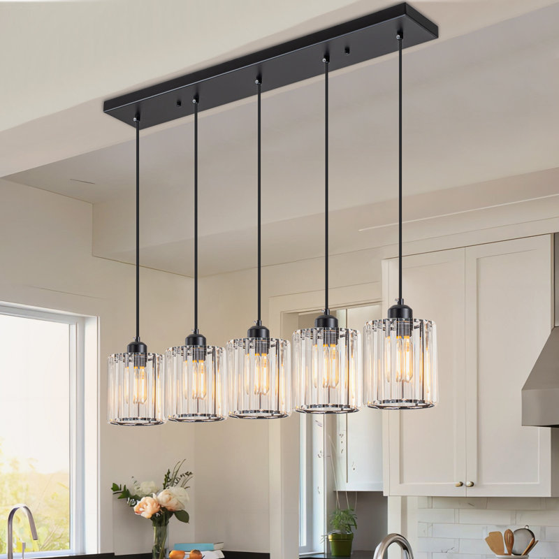 Luminaire suspendu pour îlot de cuisine en cristal noir mat à 5 lumières Valenda