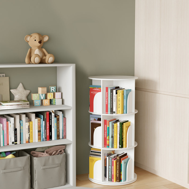 Rotating Bookshelf Tower, 360° Spinning Bookcase Lazy Susan, Revolving Round Carousel For Book Storage, Vertical Turning Spiral Corner Organizer