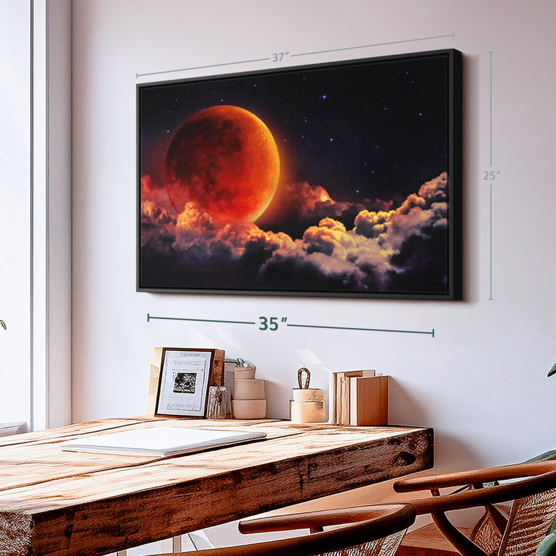 "Art mural lune rouge sang", H 25 po x l 37 po