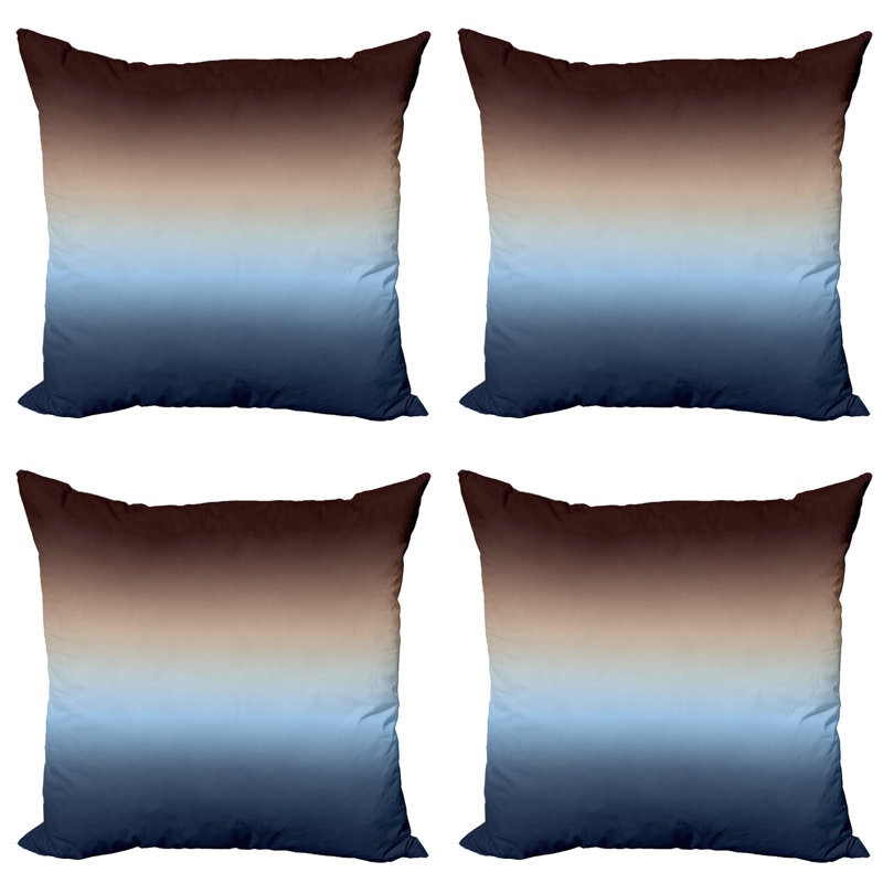Blue and Brown Ombre Square Microfiber Throw Pillow Covers, Set of 4