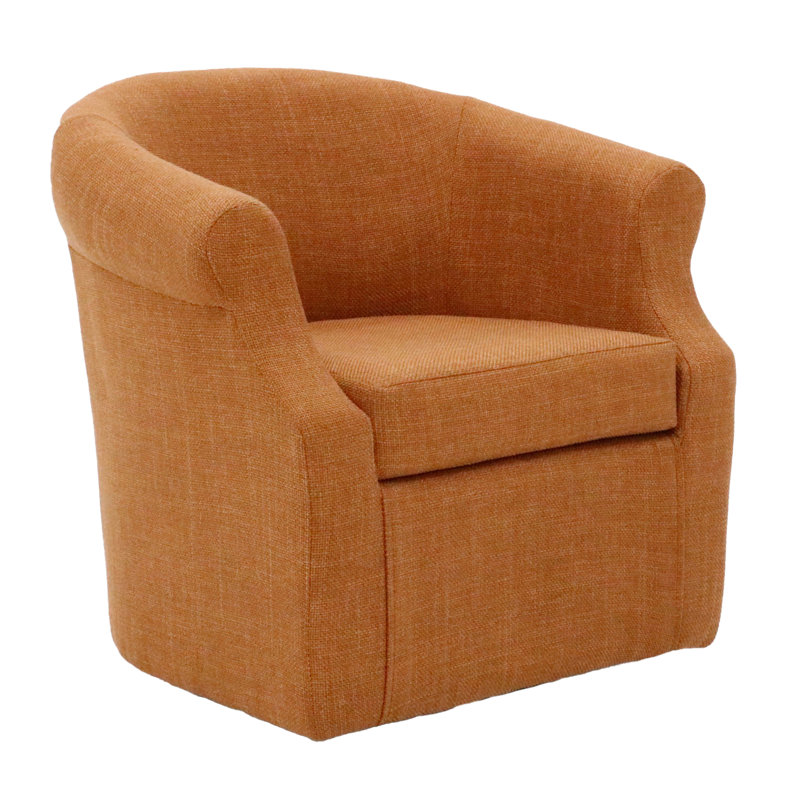 Buril Upholstered Swivel Barrel Chair, Orange Polyester Blend