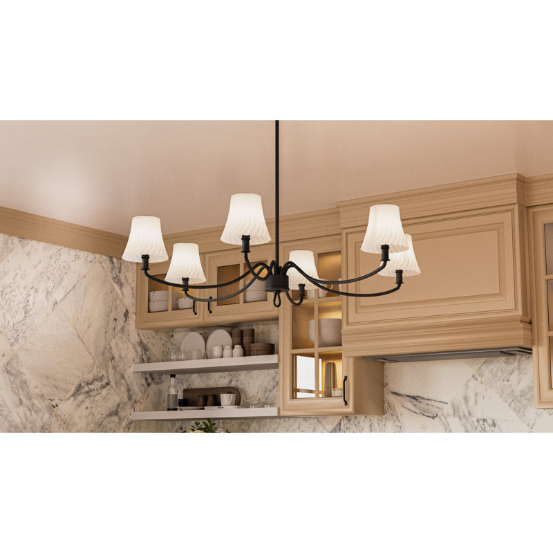 Amedio Linear Chandelier, 6 Lights, Matte Black, 12" H x 44" W x 26.25" D