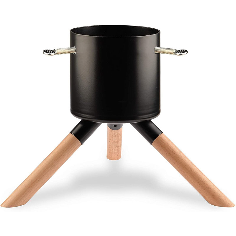 Black Metal and Beech Wood Scandinavian Christmas Tree Stand