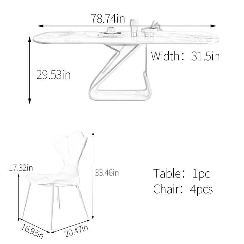Ensemble de table de salle à manger Light Luxury, H 29,53 po x L 78,74 po x l 31,5 po