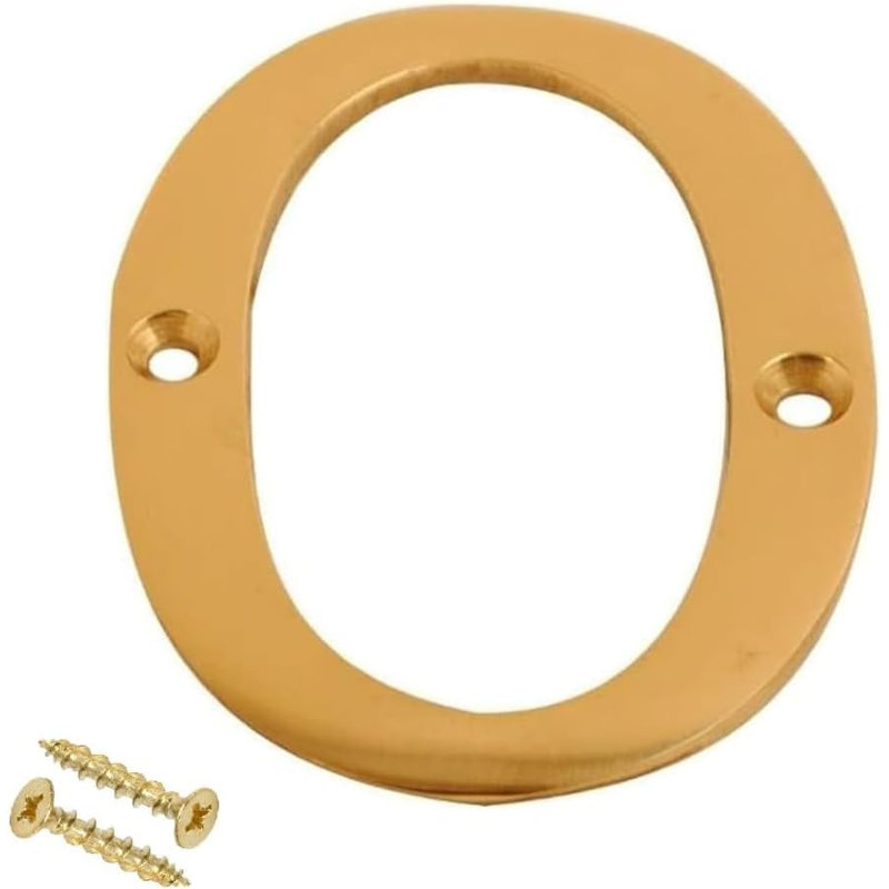3 inch Brass Door Polished Screw On Front Door Numeral with Fixing Screws for uPVC, Wooden & Composite Exterior Doors,  0