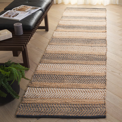 Tapis naturel / noir en jute et coton tissés à la main Natural Fiber 329