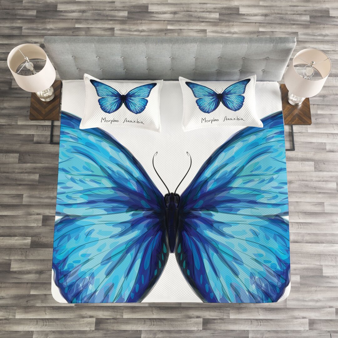 Gestepptes Bettdecken-Set, Zusammenfassung Schmetterling, Schmetterling, Blassblau Indigo