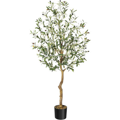 Faux Olive Tree Artificial Indoor, Fake Olive Tree with Moss for Home Decor,Tropical Faux Potted Silk Plant with Realistic Trunks, Adjustable Branch and Fruits