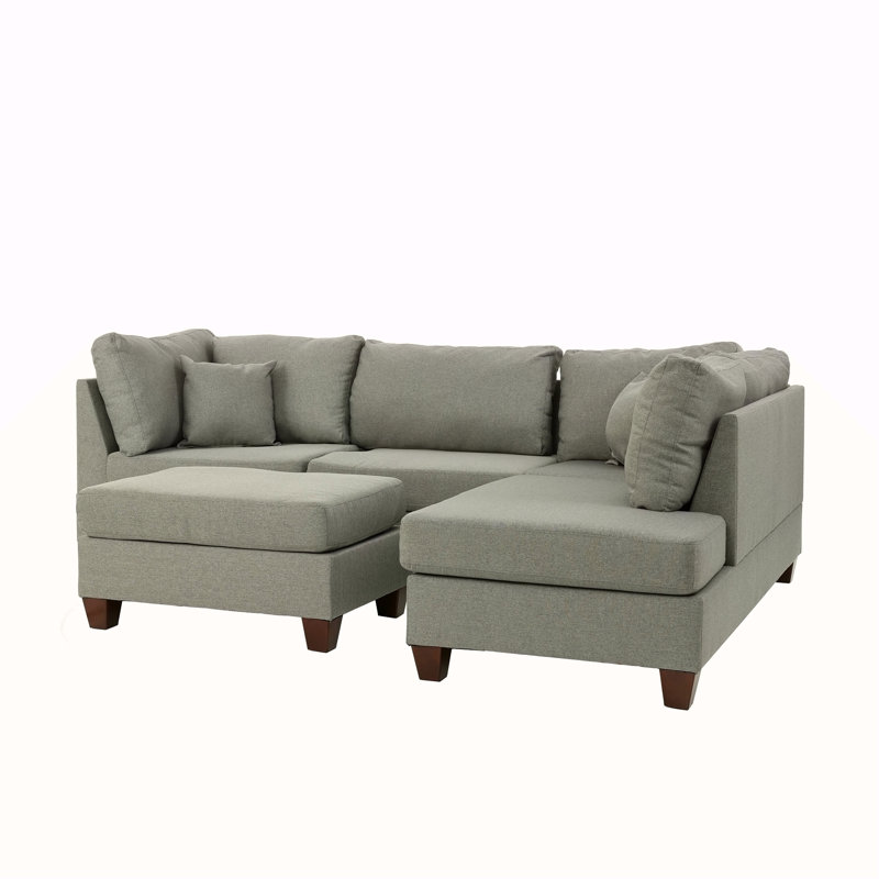 Reversible Polyfiber Sectional Sofa With Ottoman, Grey