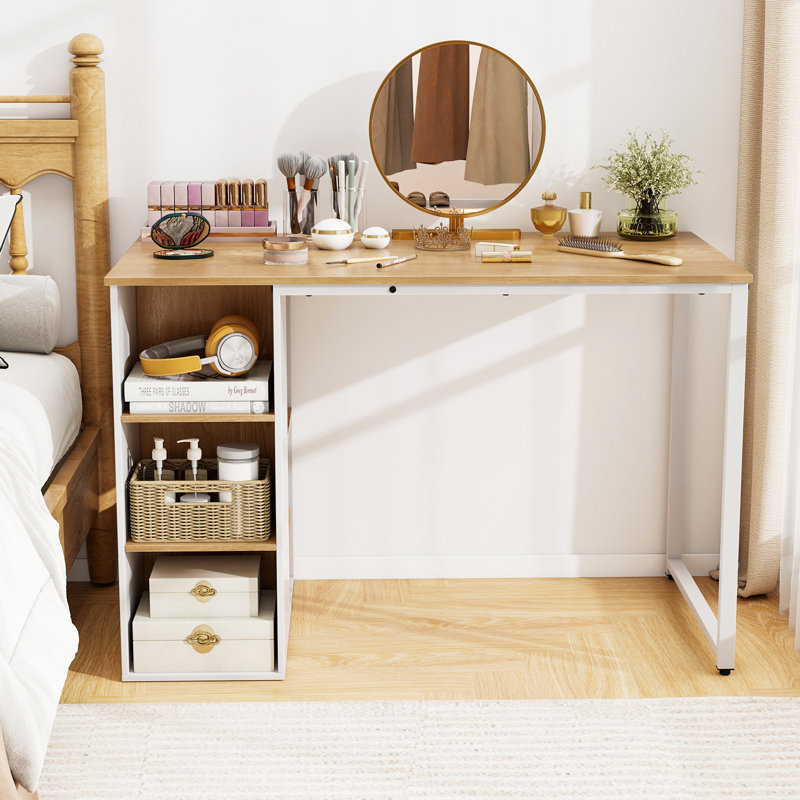 115 X 59 Cm Computer Desk Modern Home Office Desk With Storage Shelves-Natural, Yellow