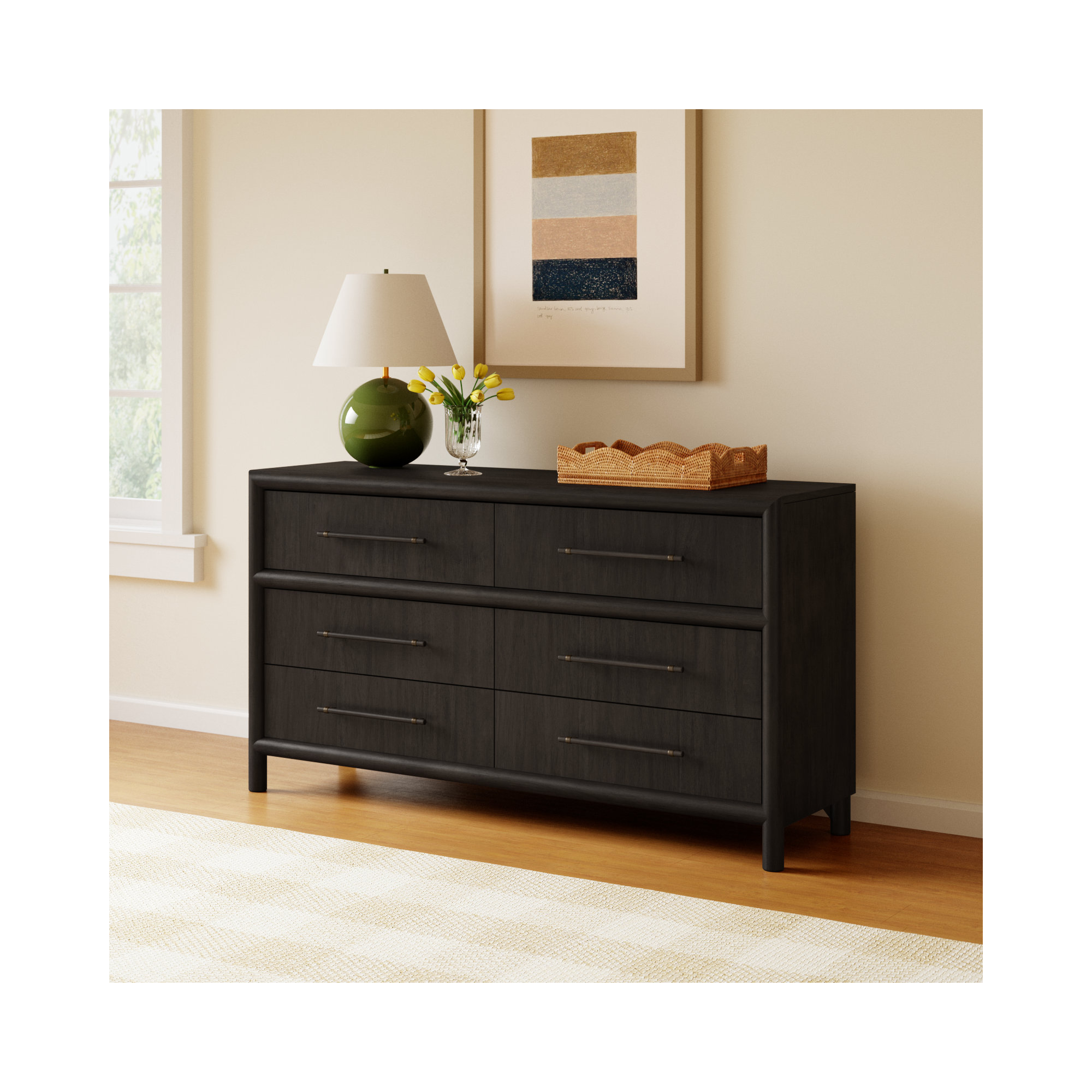 Colleen 6 Drawer 66" W Double Dresser, Basalt Gray