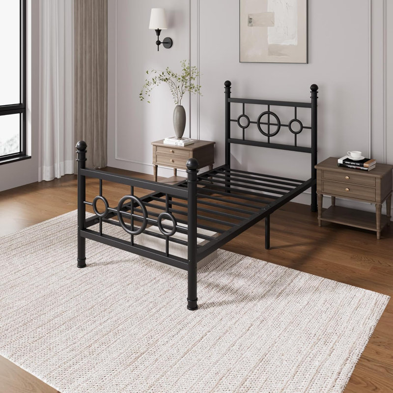 Metal Bed Frame, Vintage Circular Headboard & Footboard, Heavy-Duty Iron Platform Bed, No Box Spring Needed, Twin