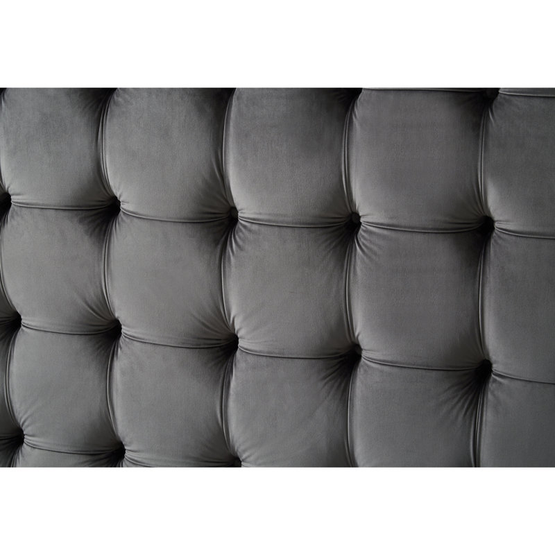 Ibison Bond Bedframe with Button Tufted Headboard, Gray, Velvet, Twin