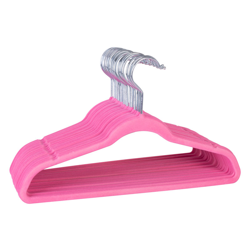  Paquet de 25 cintres pour enfants en velours rose, Rose