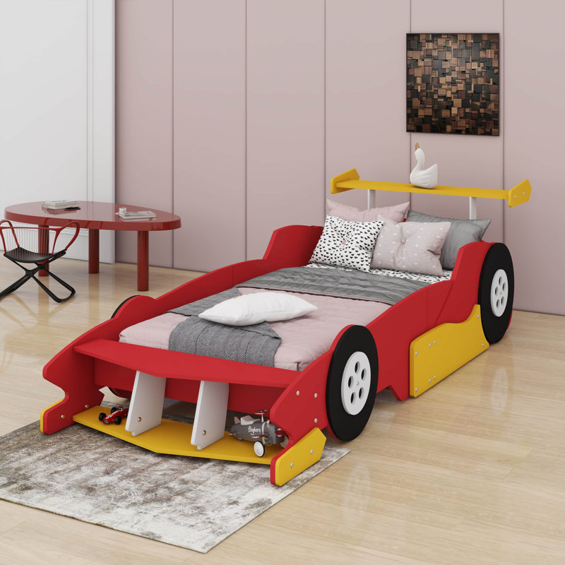Lit plateforme avec roulettes Race, Rouge / Jaune