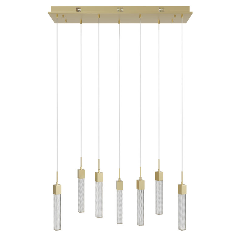 Luminaire suspendu pour îlot de cuisine 3 lumières Original Glacier, Laiton brossé, Studded Glass
