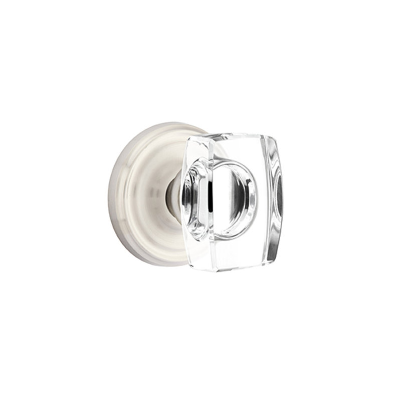 Ensemble de boutons d'intimité Emtek avec rosette régulière et bouton en verre Windsor, Nickel satiné