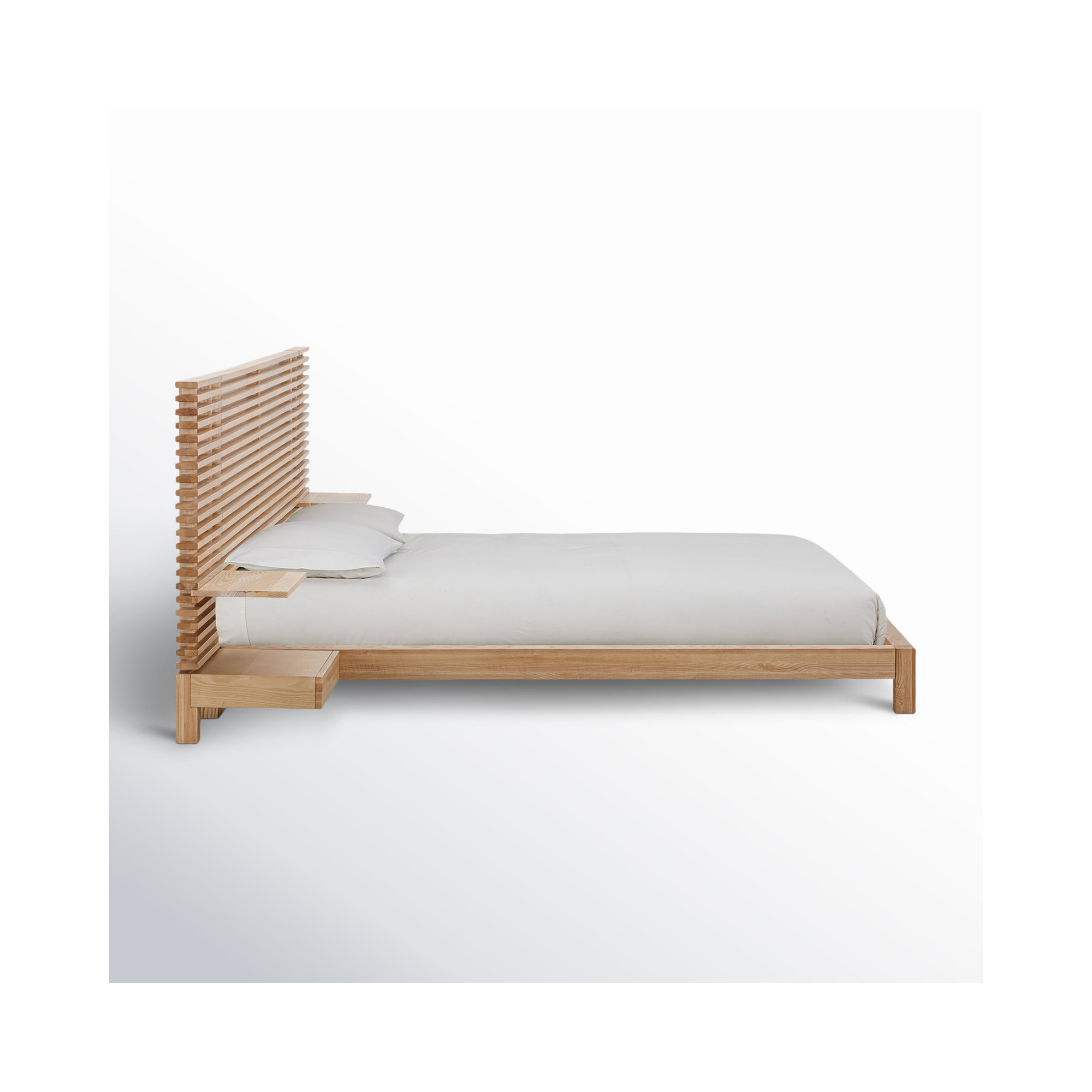 Finnian Solid Wood Panel Storage Bed, Light Oak, Queen