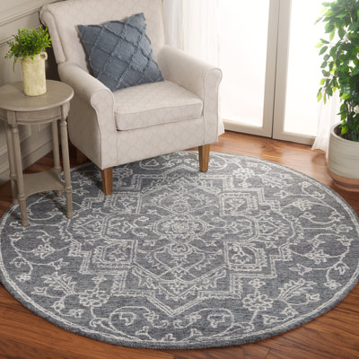 Tapis oriental bleu en coton touffeté Frachia