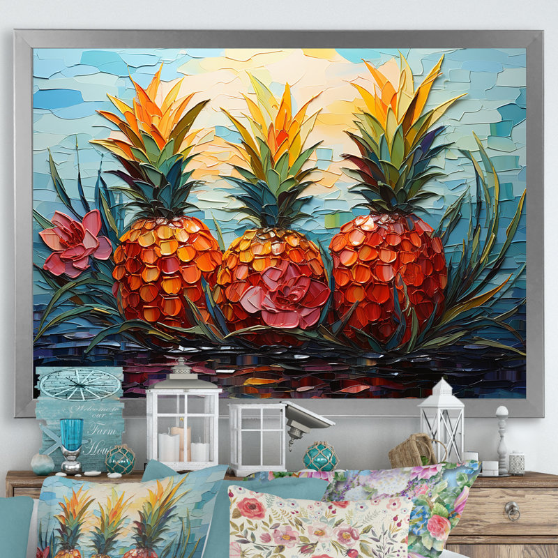 Pineapple Pond, mosaïque sur toile, Cadre photo argenté, H 16 po x l 32 po x P 1 po